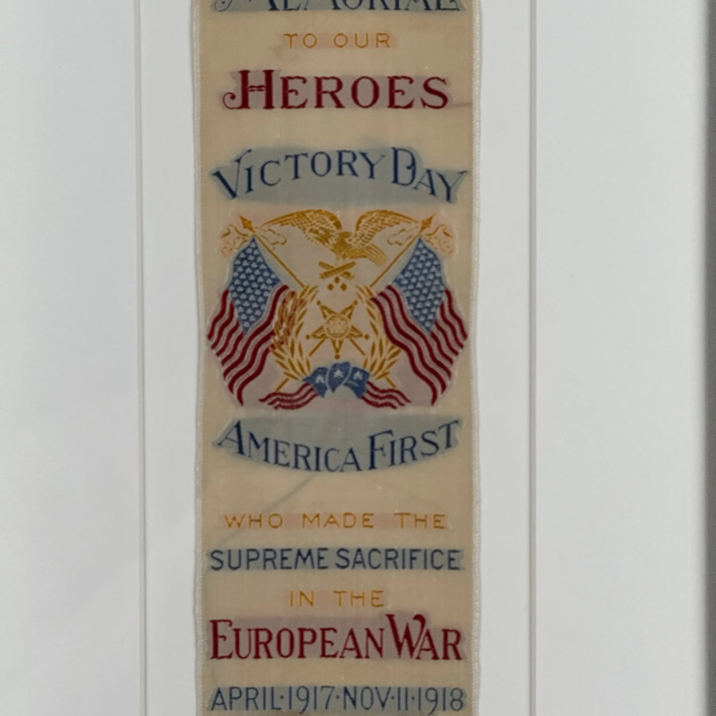 "Memorial To Our Heroes Victory Day" Stevengraph — Matted and framed