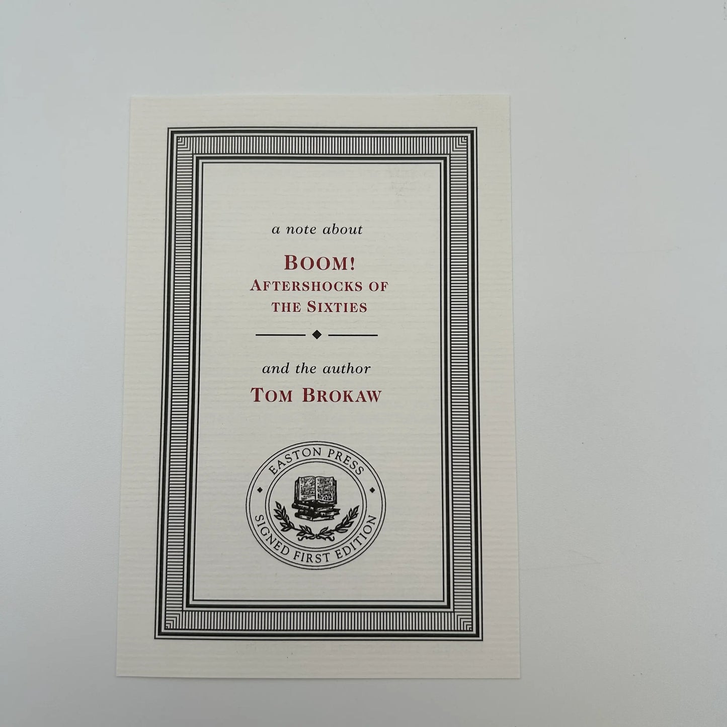 "Boom! Voices of the Sixties" Signed by Tom Brokaw - Leather-bound, gilt-edged Easton Press edition