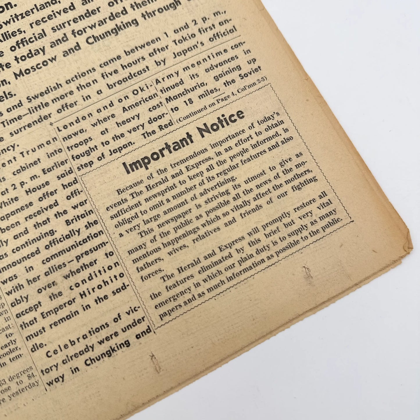 Front pages on the War with Japan: Declared, Bombed, Plea, Peace