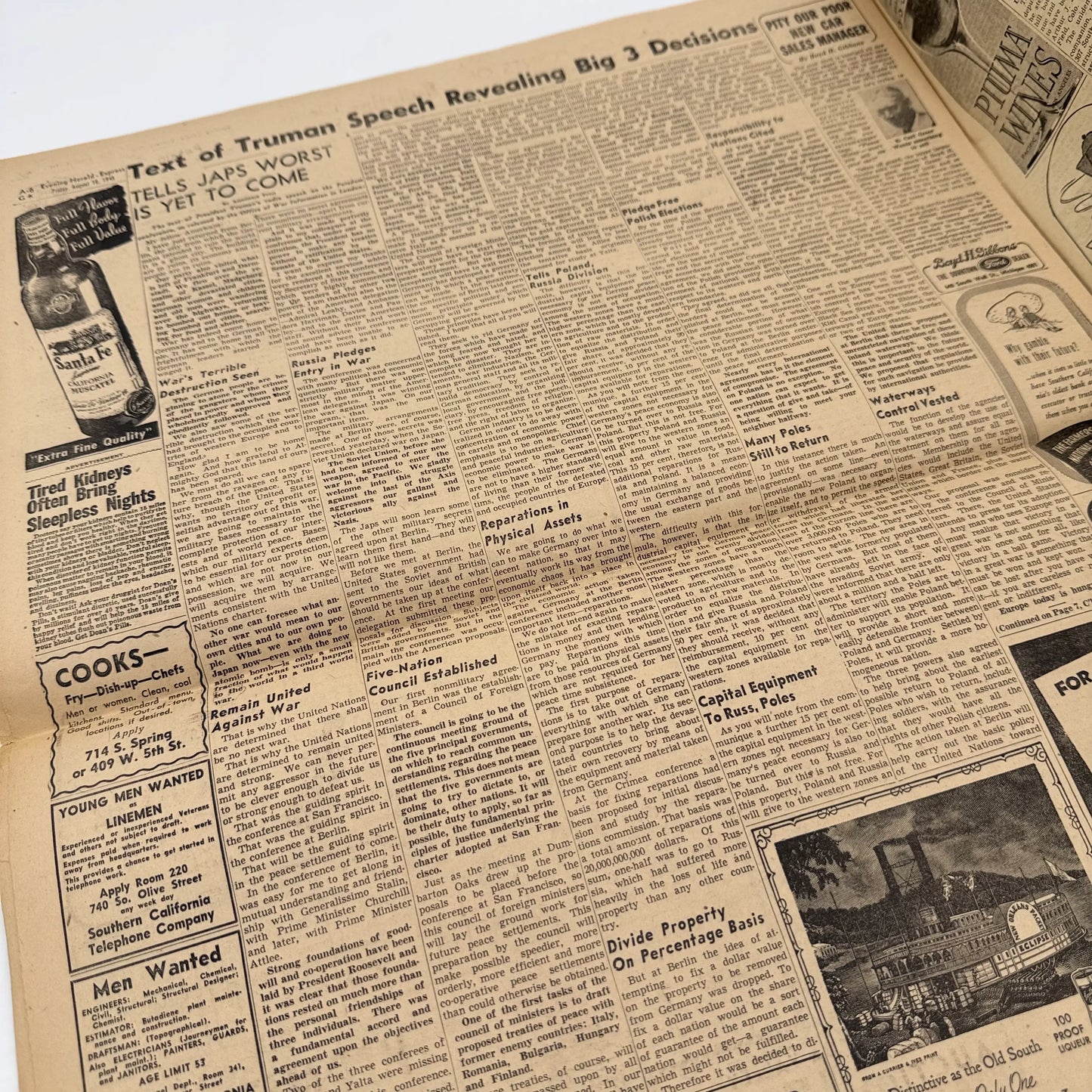 Front pages on the War with Japan: Declared, Bombed, Plea, Peace