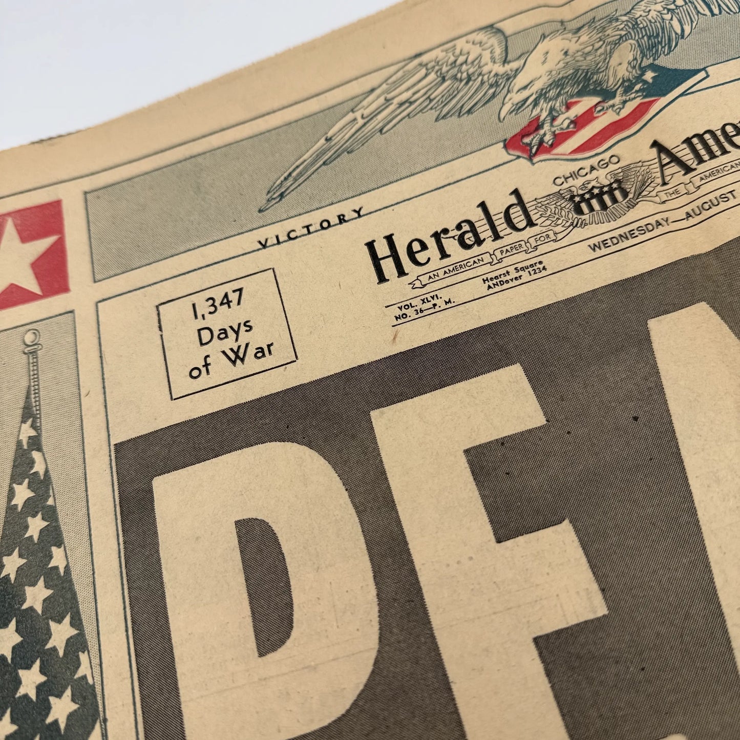 Front pages on the War with Japan: Declared, Bombed, Plea, Peace