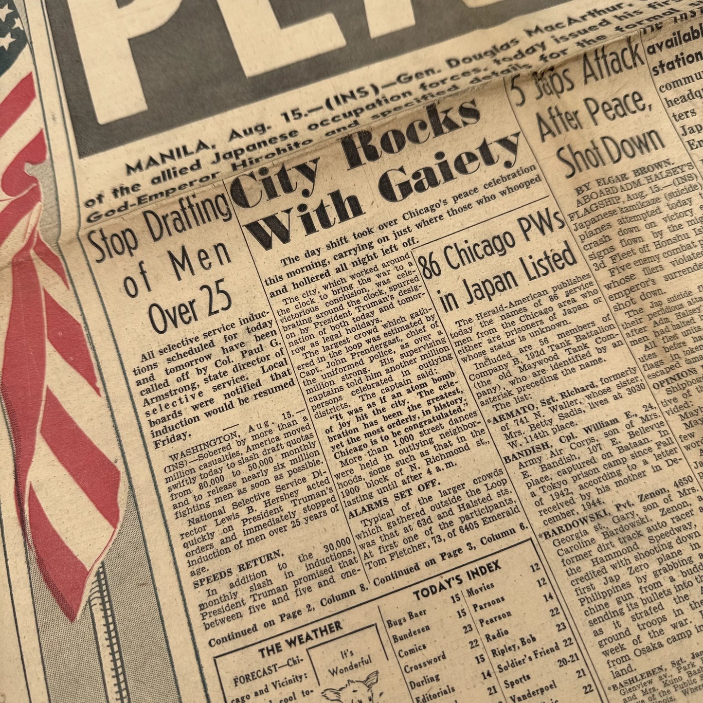 Front pages on the War with Japan: Declared, Bombed, Plea, Peace