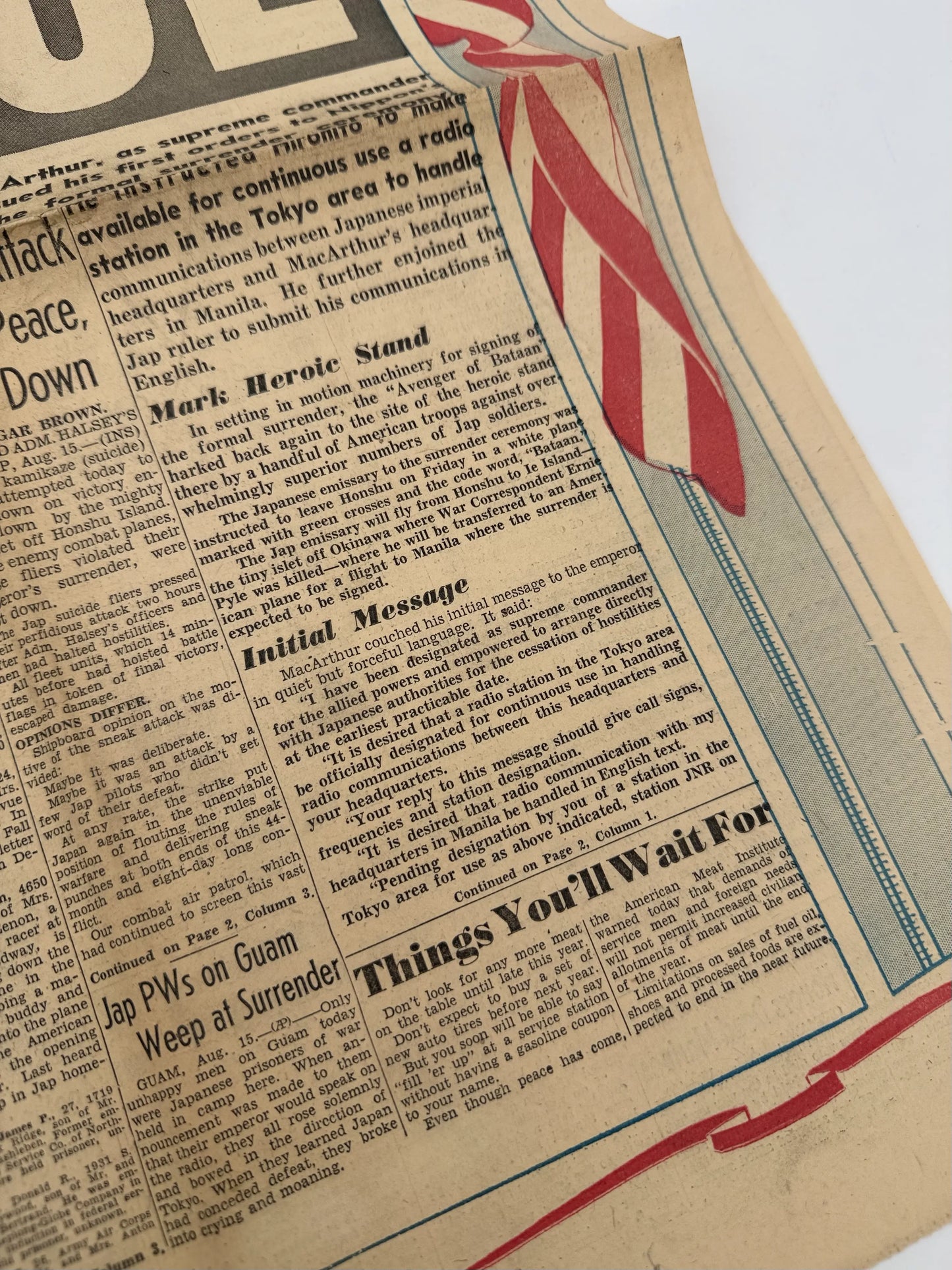 Front pages on the War with Japan: Declared, Bombed, Plea, Peace