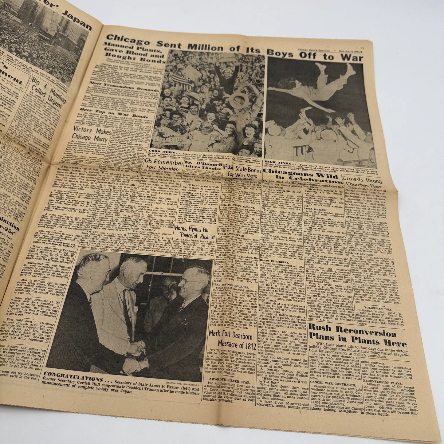 Front pages on the War with Japan: Declared, Bombed, Plea, Peace