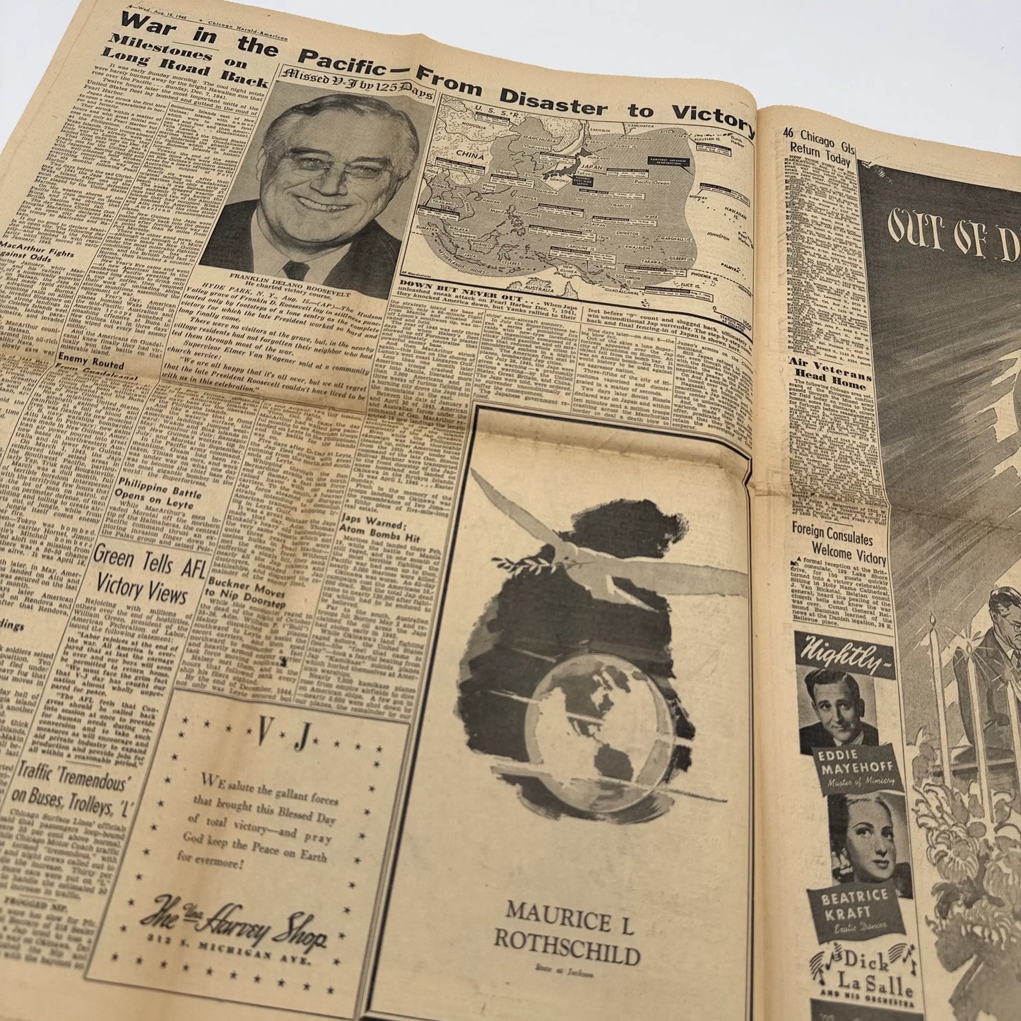 Front pages on the War with Japan: Declared, Bombed, Plea, Peace