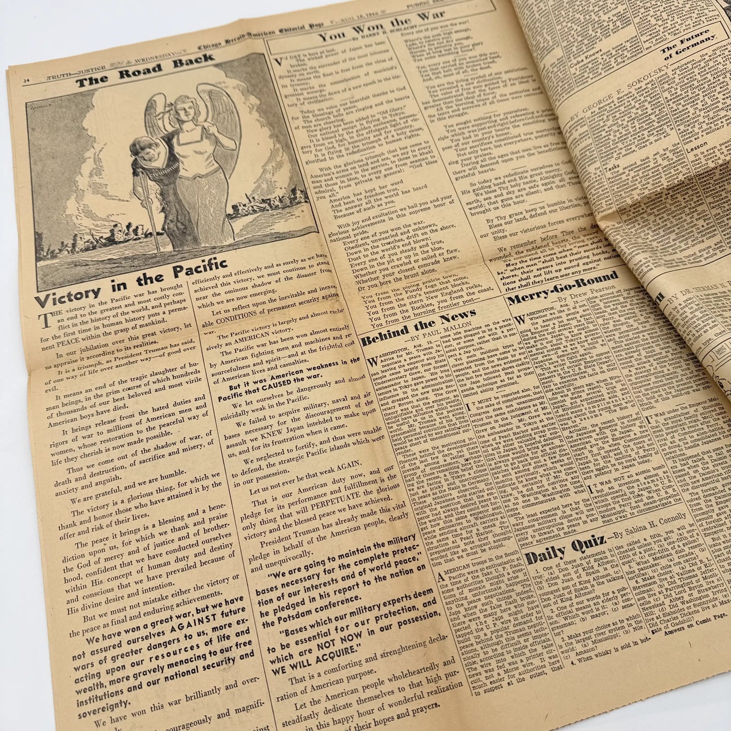 Front pages on the War with Japan: Declared, Bombed, Plea, Peace