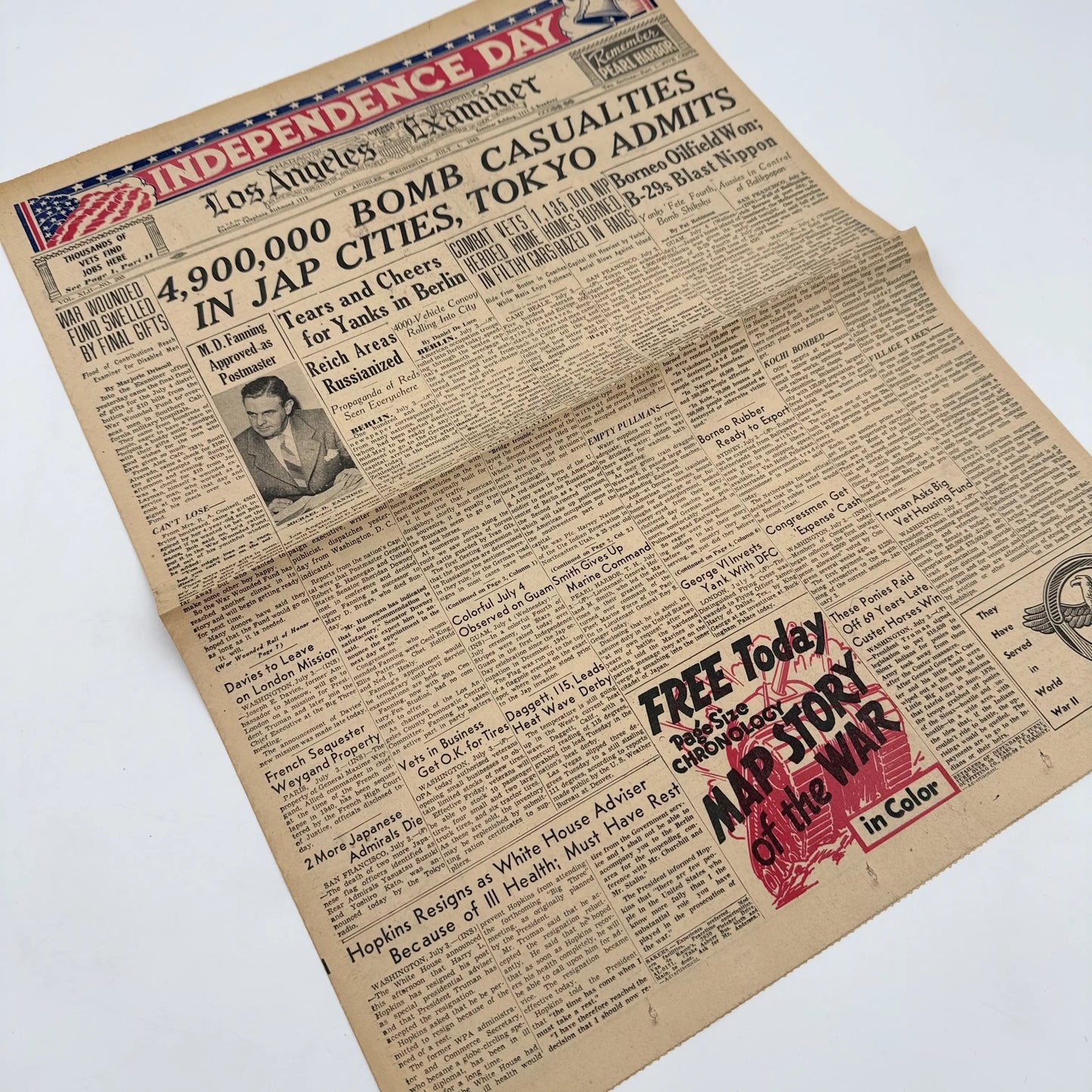 Front pages on the War with Japan: Declared, Bombed, Plea, Peace