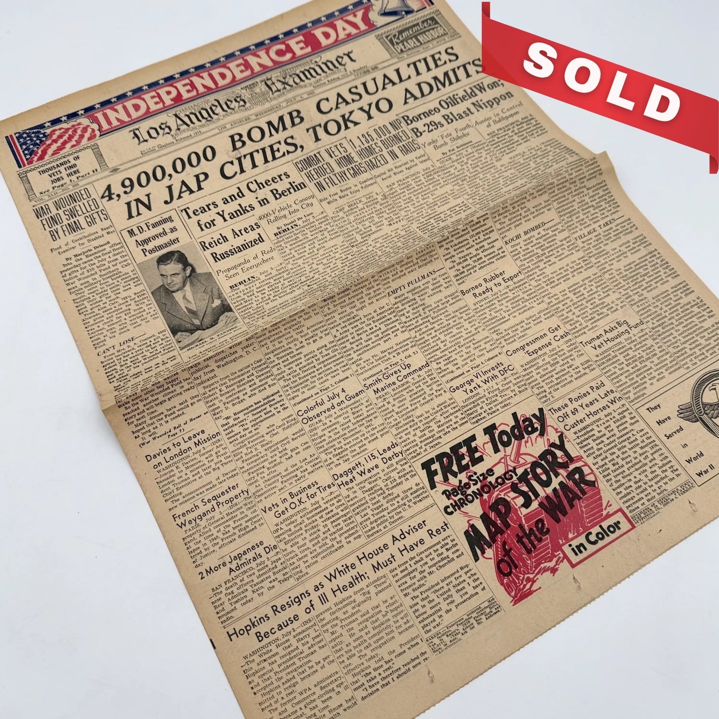 Front pages on the War with Japan: Declared, Bombed, Plea, Peace