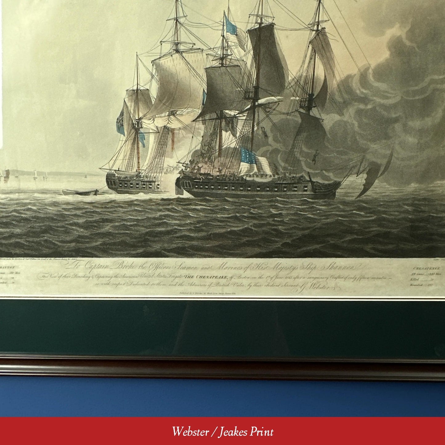 Battle of Boston Harbor with the Frigates Chesapeake and Shannon — 1813 — Two historic framed prints