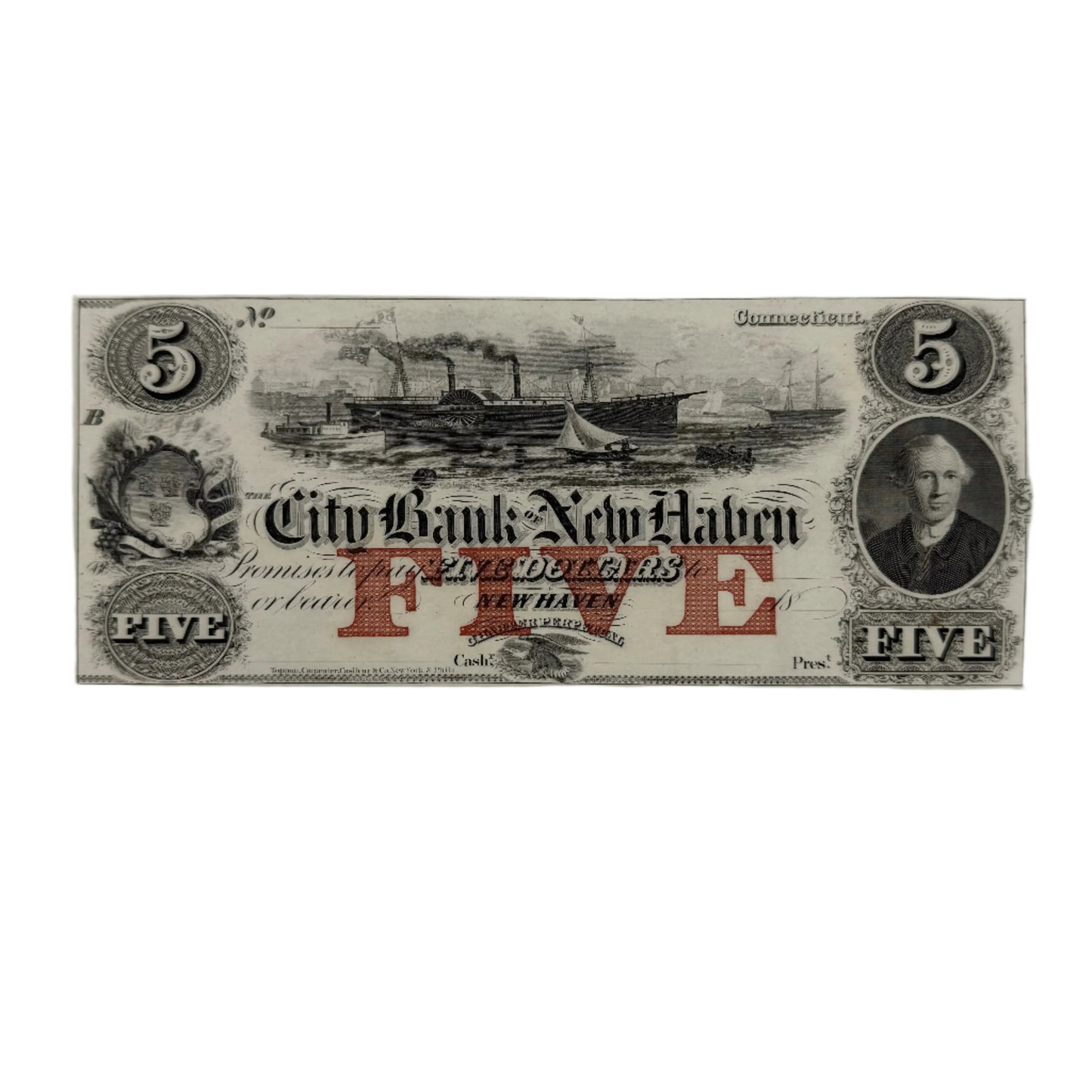 City Bank of New Haven $5, with Joseph Warren