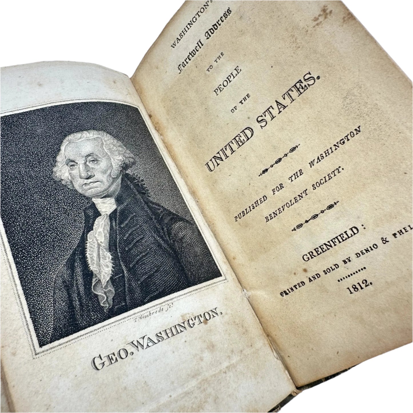 Close-up page and Portrait of George Washington in the "Washington's Farewell Address To The People of the United States" from The History List Store.