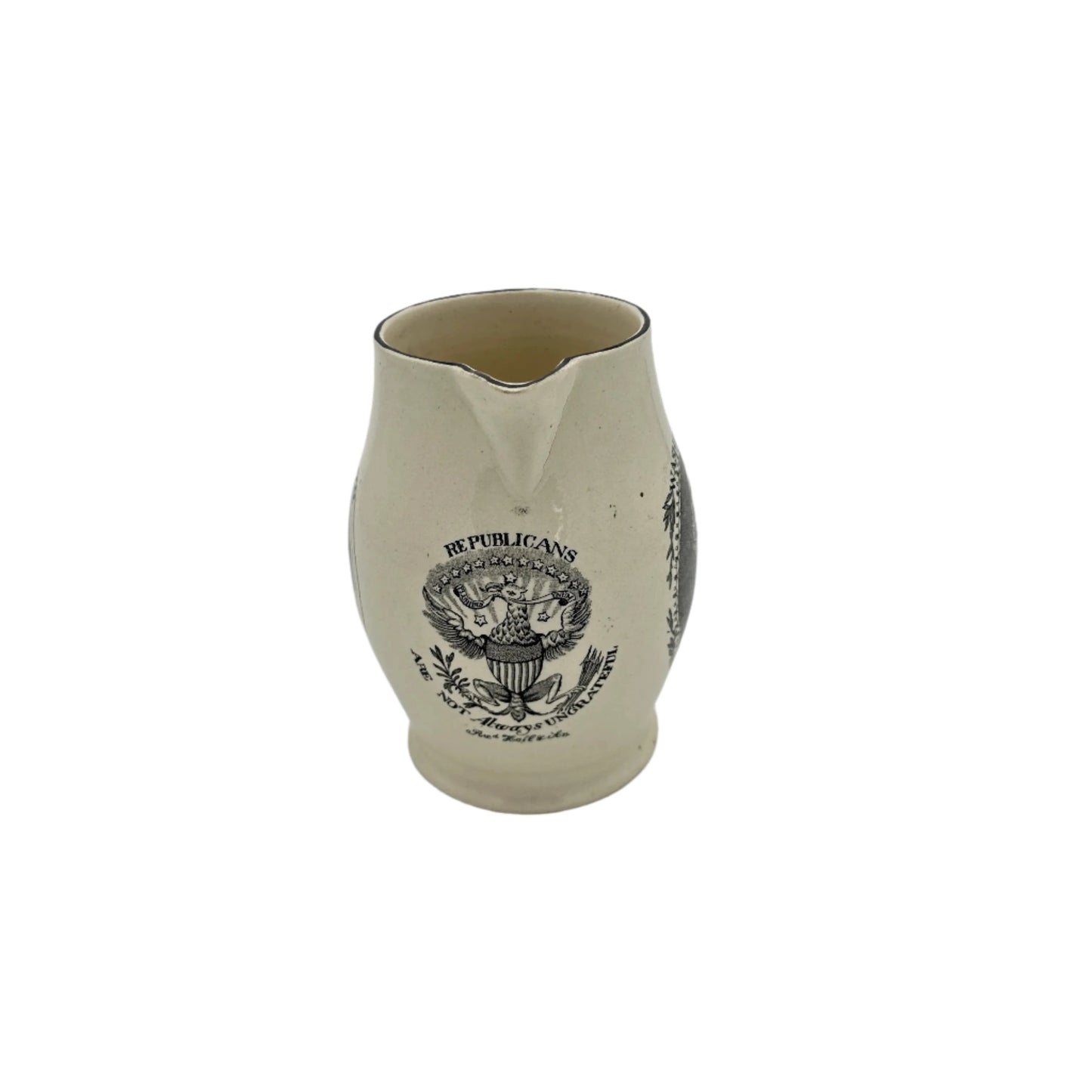 Small creamware pitcher with George Washington and Benjamin Franklin