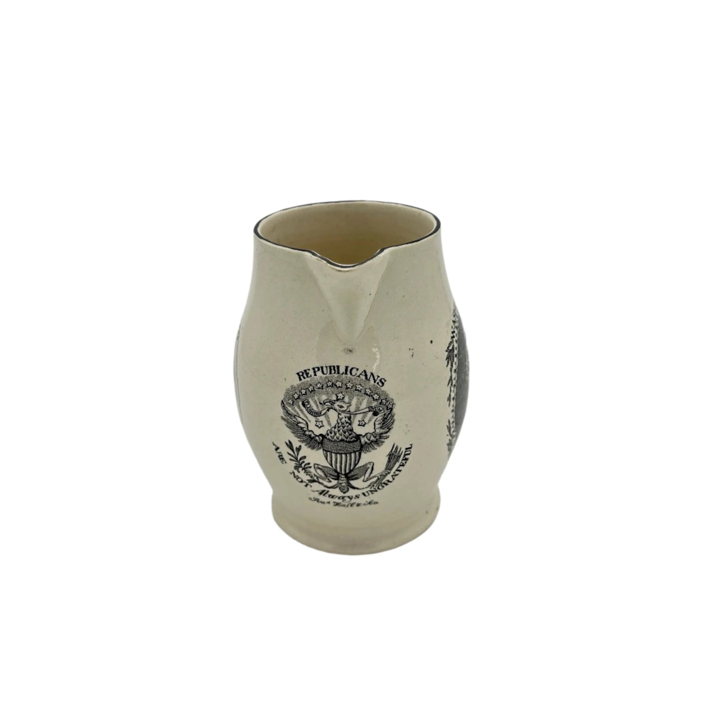 Small creamware pitcher with George Washington and Benjamin Franklin