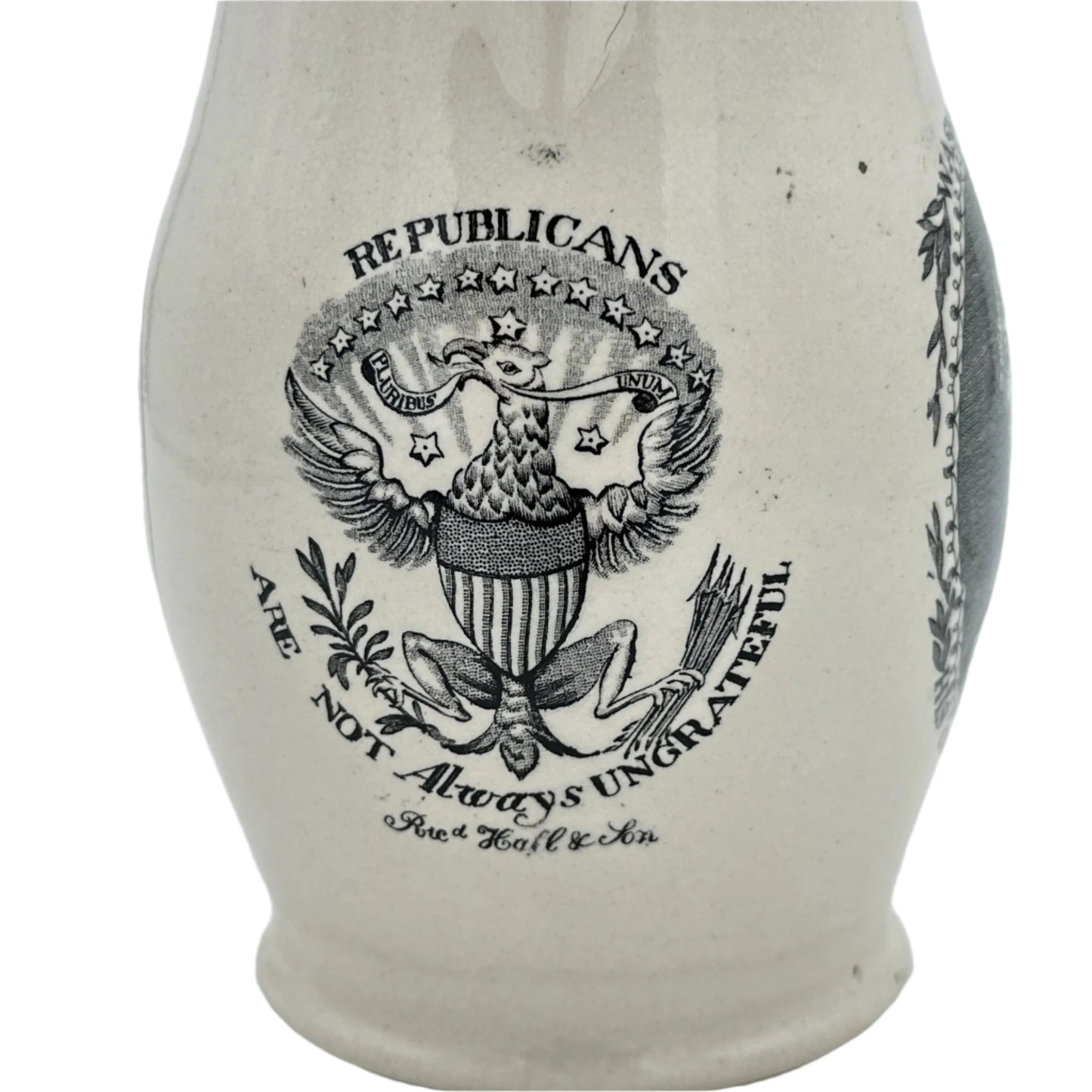 Small creamware pitcher with George Washington and Benjamin Franklin