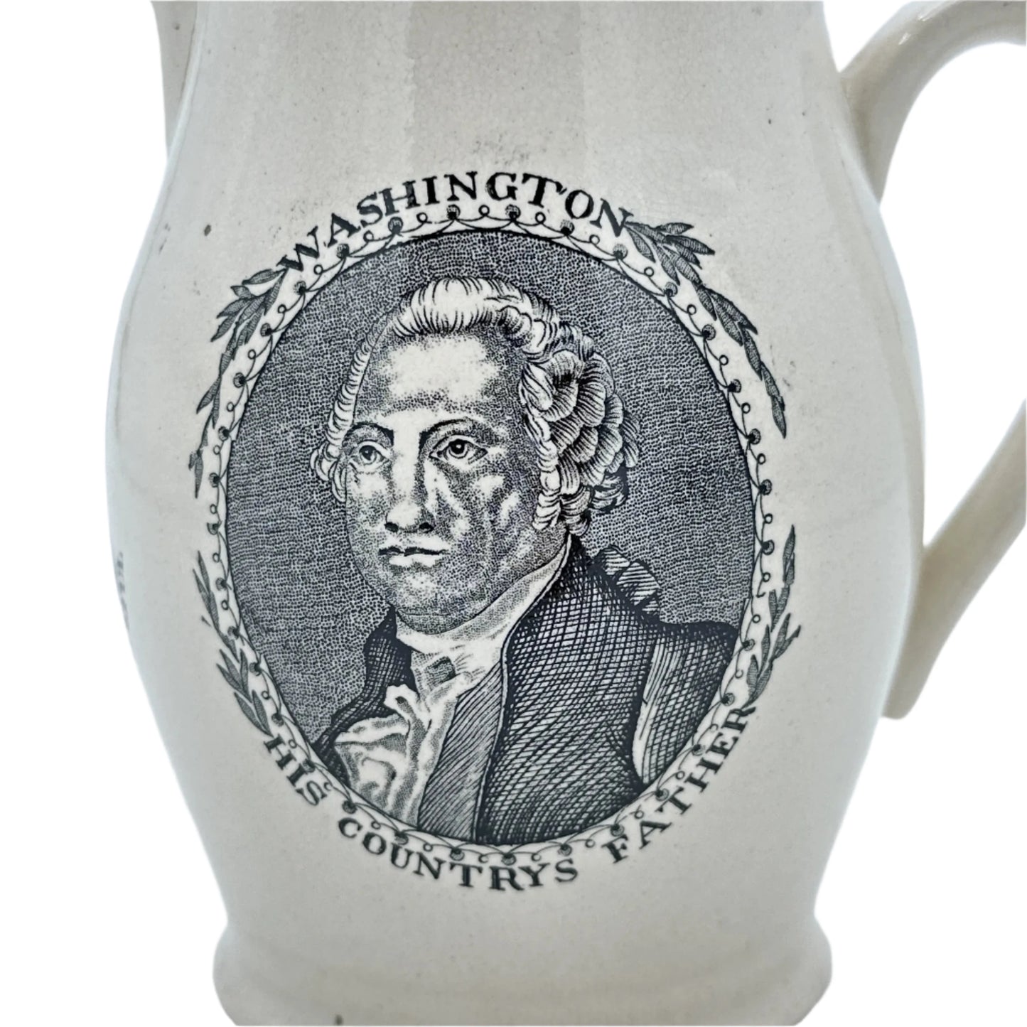 Small creamware pitcher with George Washington and Benjamin Franklin