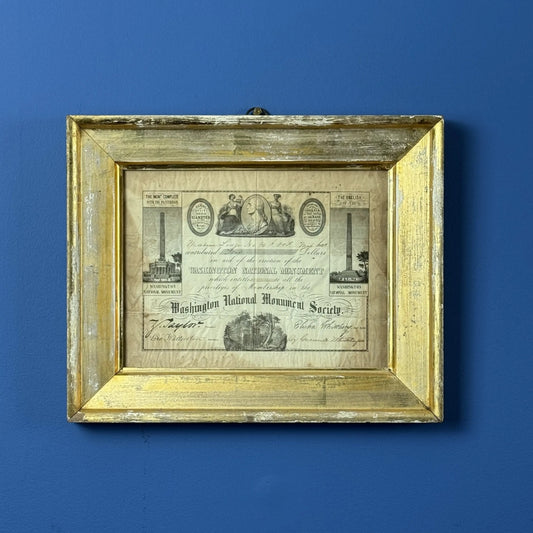 Washington Monument Society Contribution Certificate — In a period frame with period glass