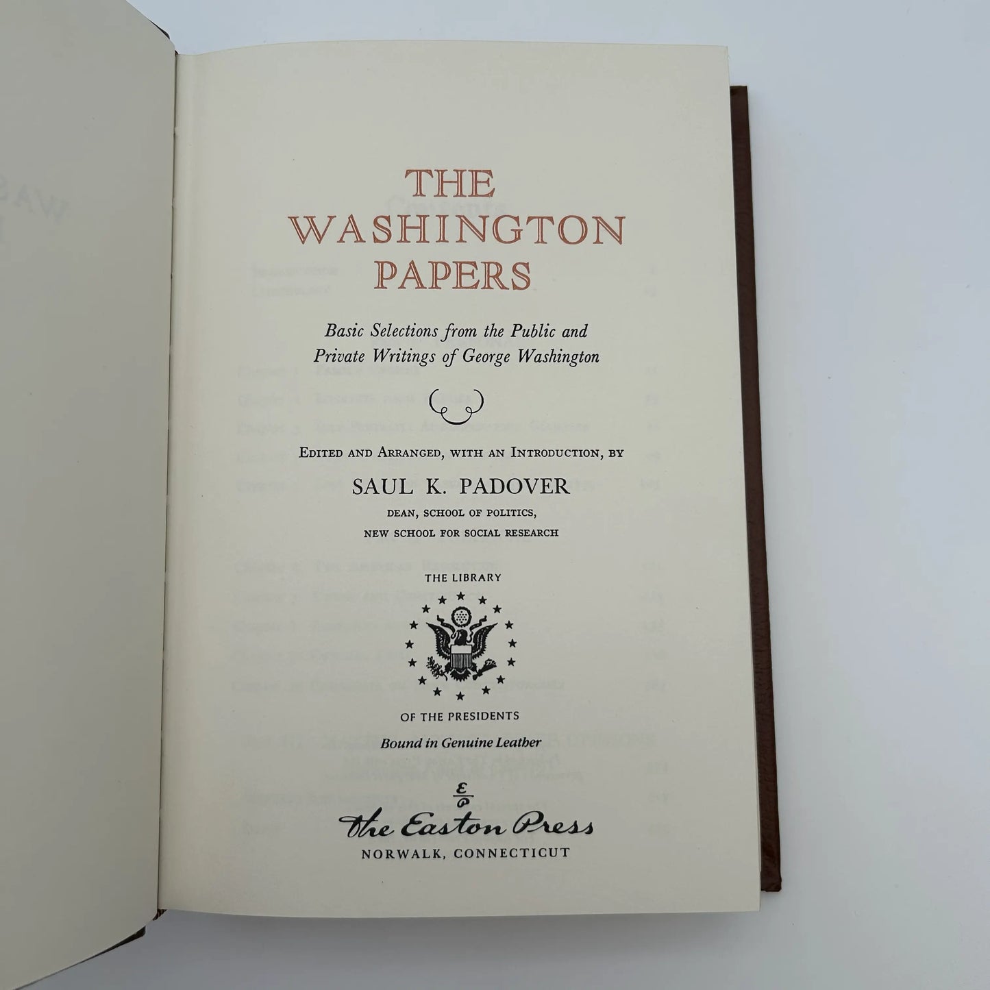 "The Washington Papers" Edited by Saul K. Padover - Leather-bound, gilt-edged Easton Press edition