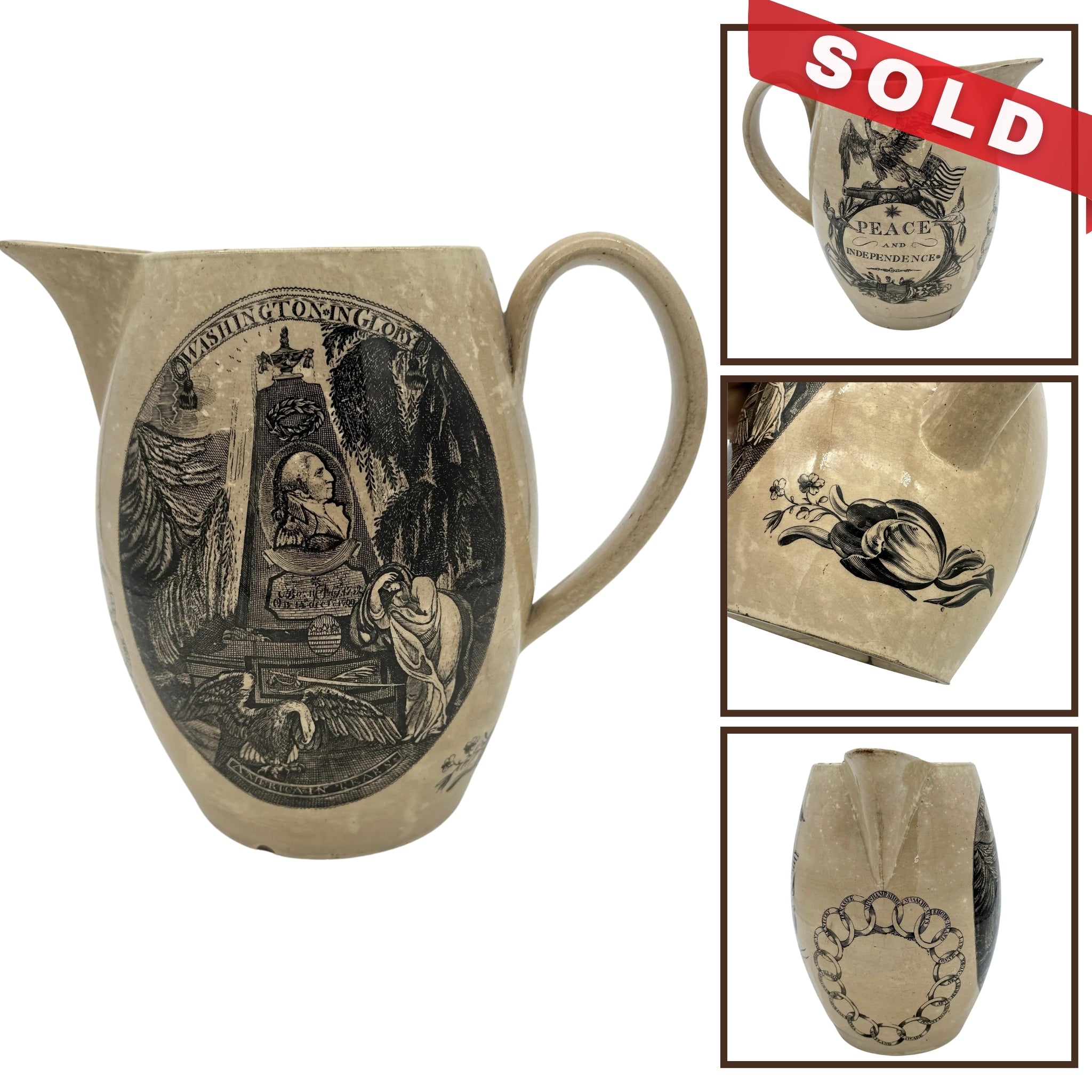 Liverpool creamware pitcher commemorating George Washington after his ...