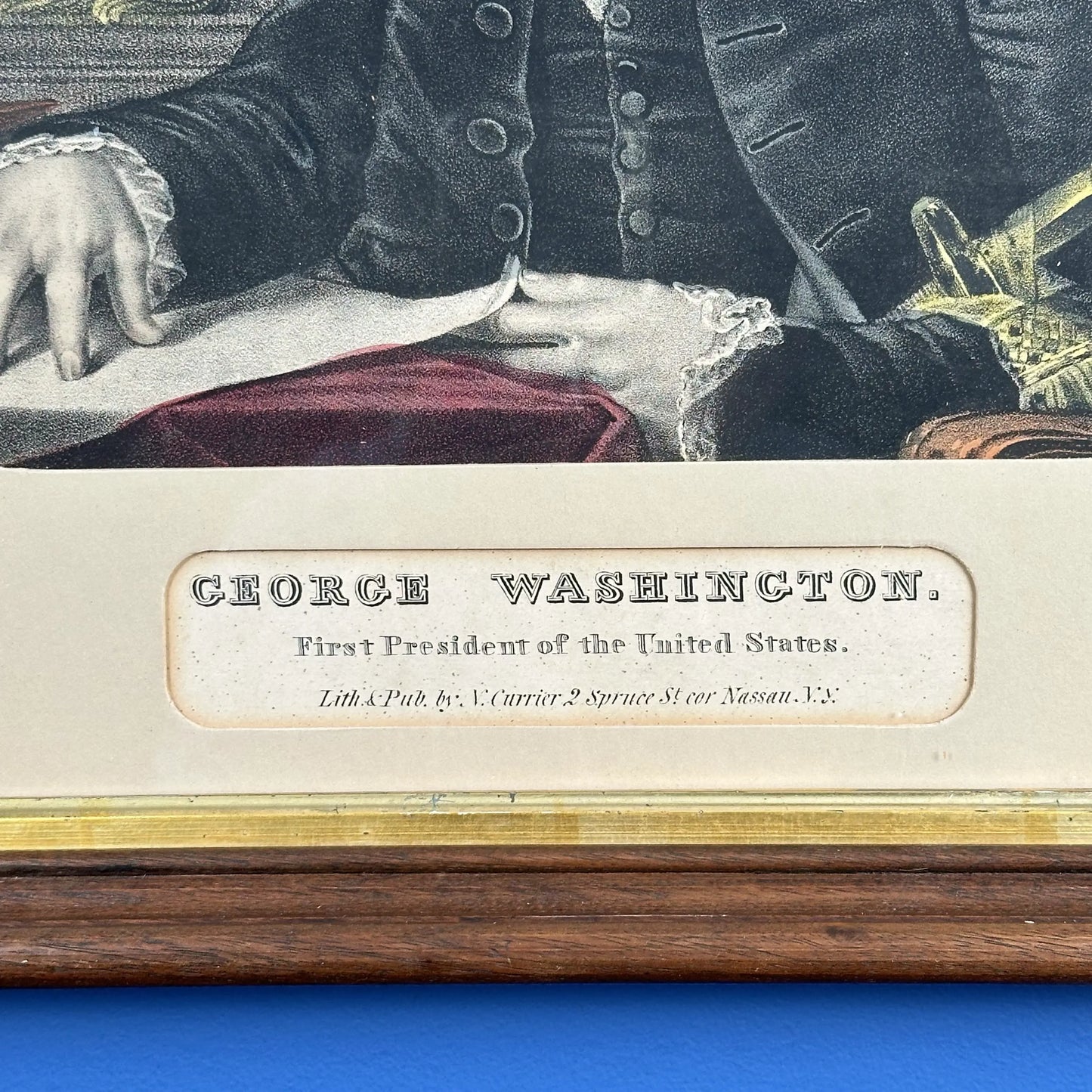 Caption in 'George Washington - First President of the United States' by Nathaniel Currier, framed — from The History List Store.