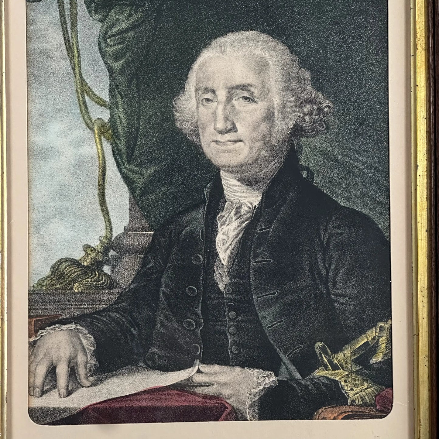 Framed details of "George Washington - First President of the United States" by Nathaniel Currier from The History List Store.