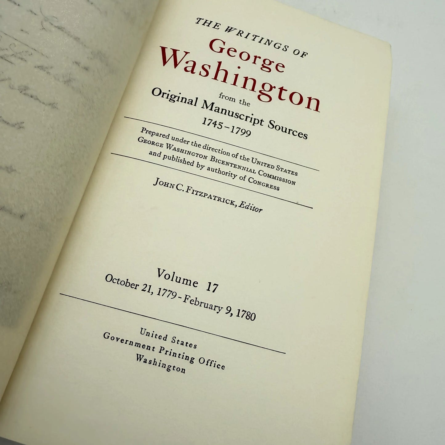 The Writings of Washington from the original manuscript sources — 19 volumes — Incomplete set