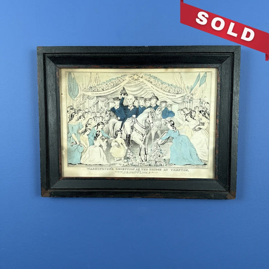 "Washington's Reception at the Bridge at Trenton" — Hand colored — In an antique frame