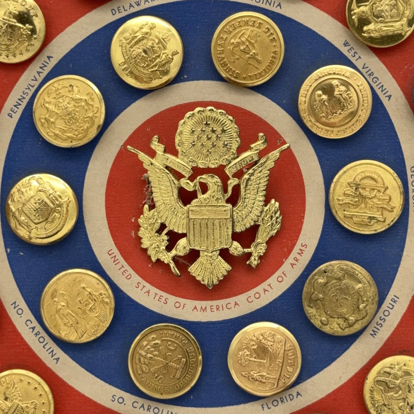 Authentic Collectors Set of Official State Seal Uniform Buttons — By Waterbury Button Co.