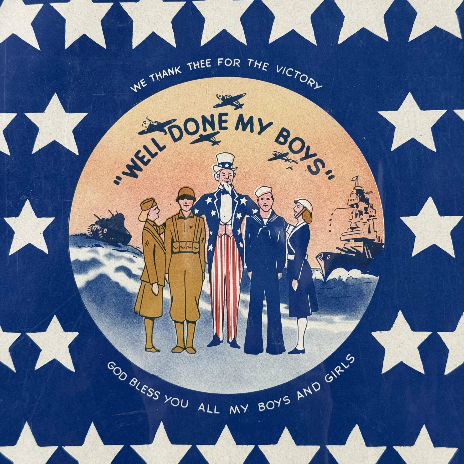 Well done my boys details from WWII "Welcome Home" banner — 1945 from The History List Store.