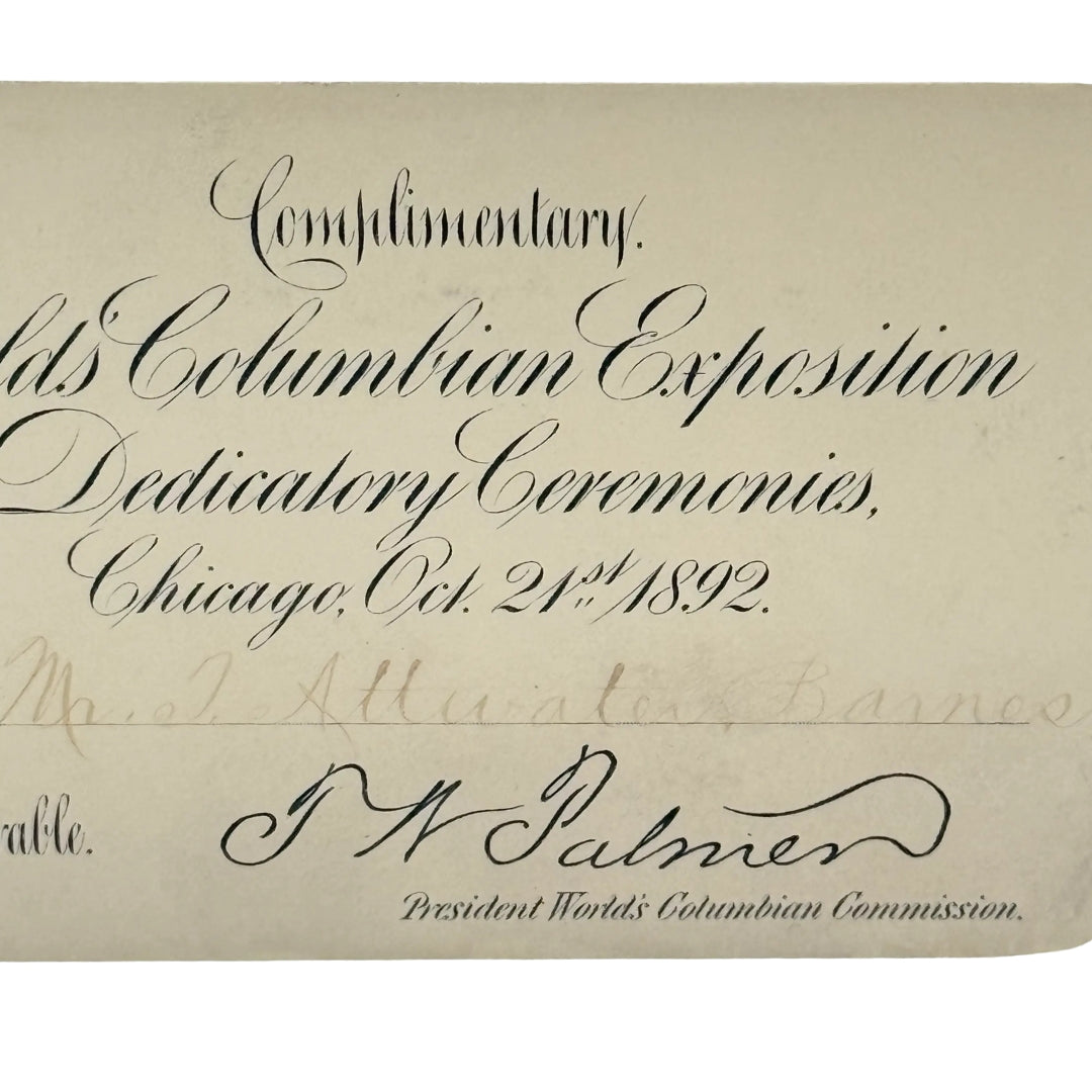 World’s Columbian Exposition Dedication Ceremonies Ticket — October 21, 1892