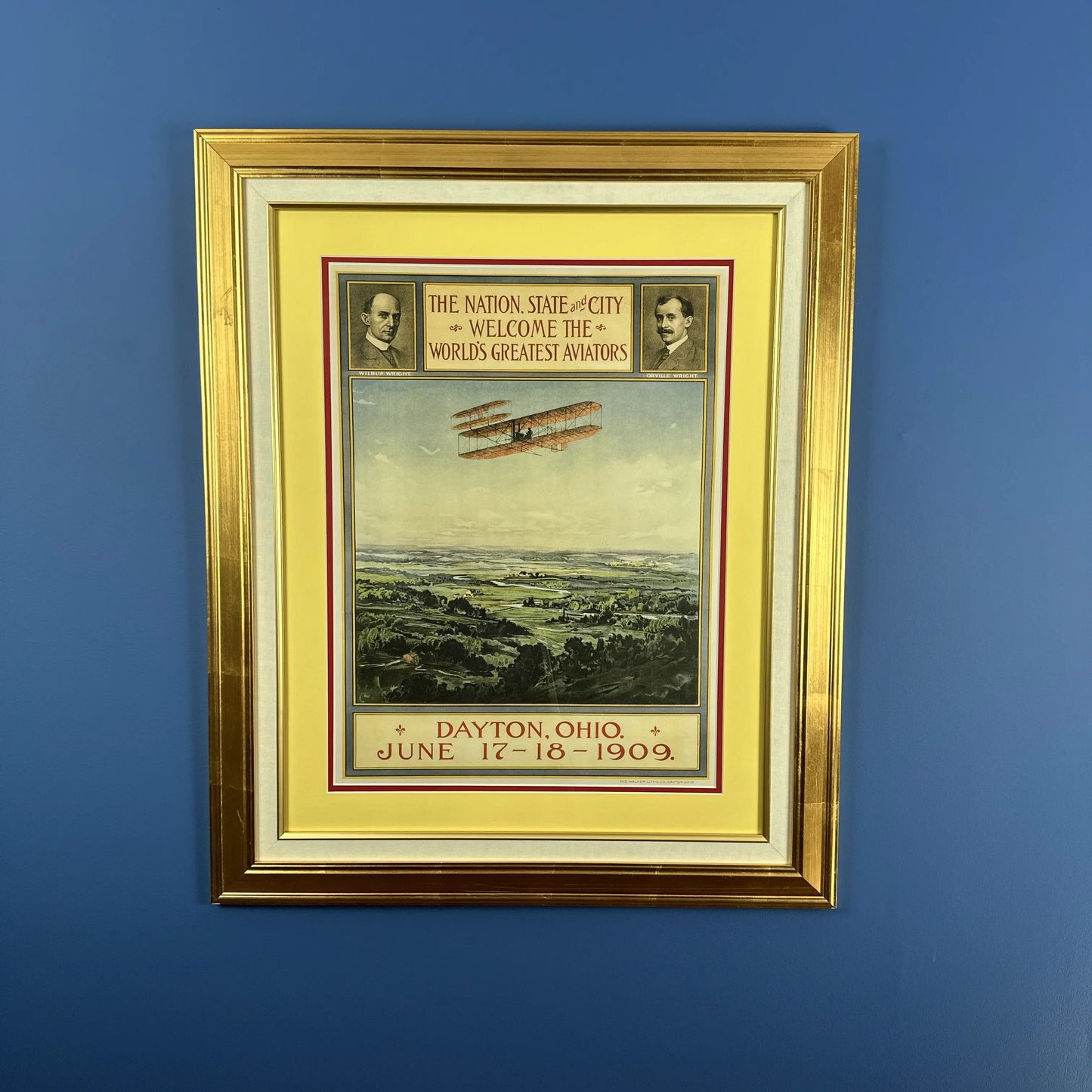 Large framed reproduction of the famous poster for the Wright Brothers Dayton celebration in 1909