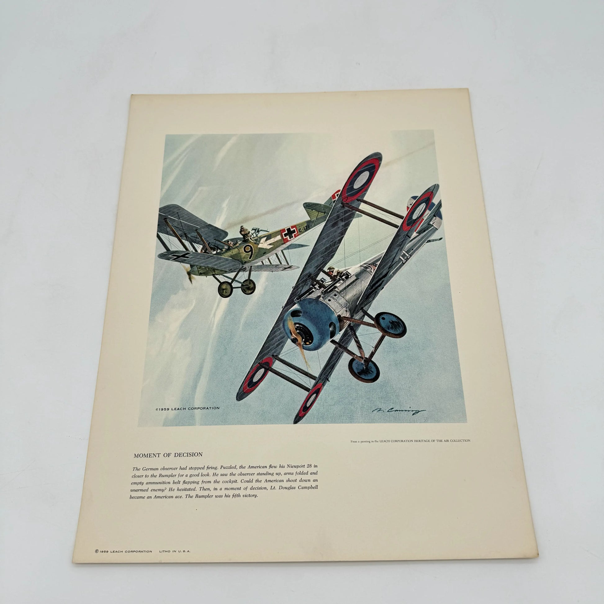 "Moment of Decision" print, one of the WWI Aerial Combat Prints by Mervin Allen Corning for the Leach Corporation.