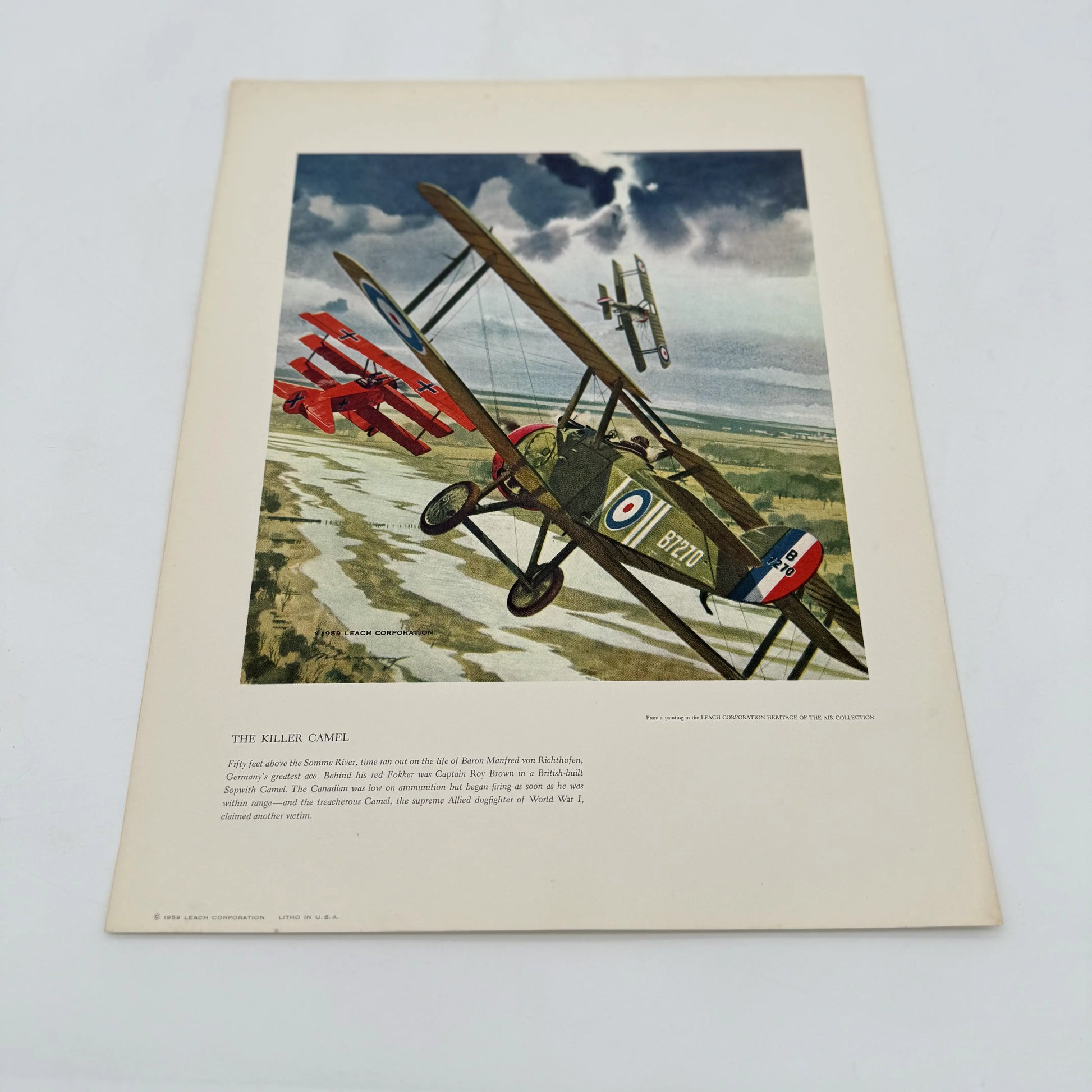 "The Killer Camel" print, one of the WWI Aerial Combat Prints by Mervin Allen Corning for the Leach Corporation.