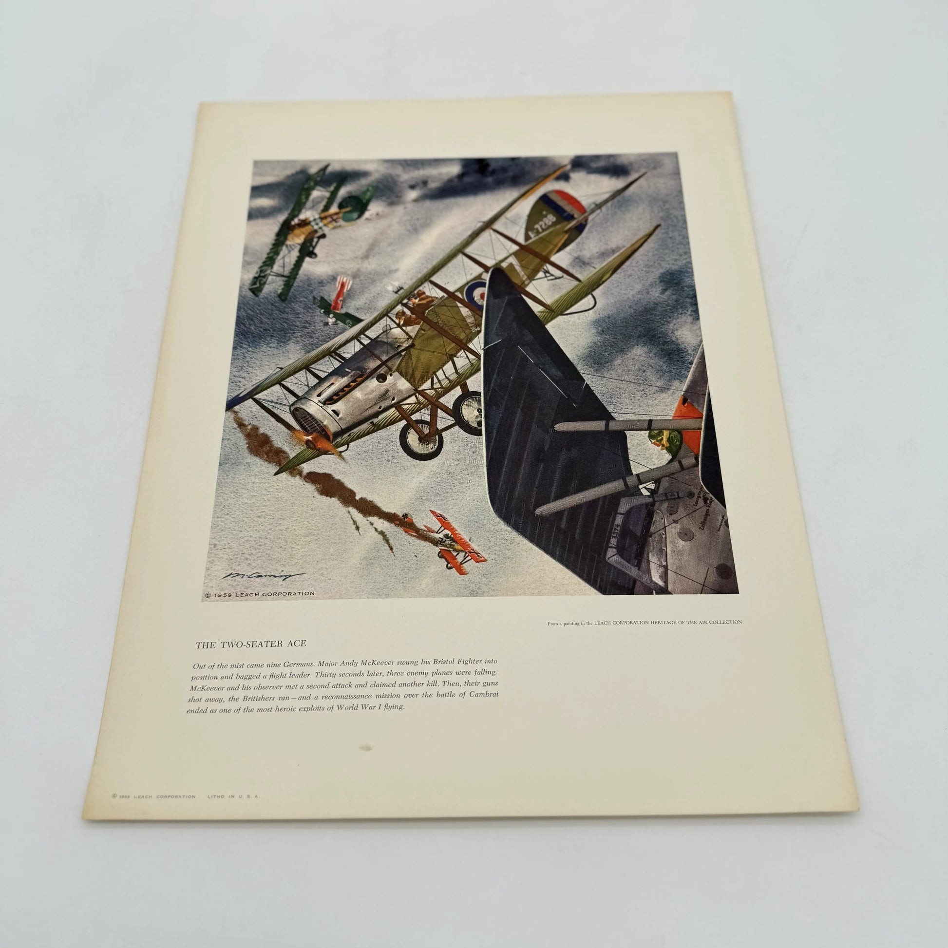 "The Two-seated Ace" print, one of the WWI Aerial Combat Prints by Mervin Allen Corning for the Leach Corporation.