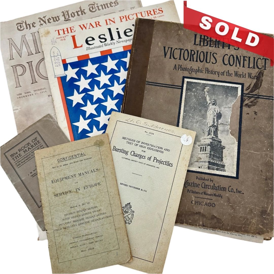 Six publications covering The Great War (WWI), including "Liberty’s Victorious Conflict" and "The New York Times Mid-Week Pictorial: War Extra"