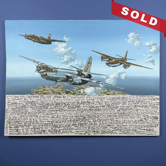 "B-26 Marauder" painting on canvas — Signed by 100+ WWII bomber veterans