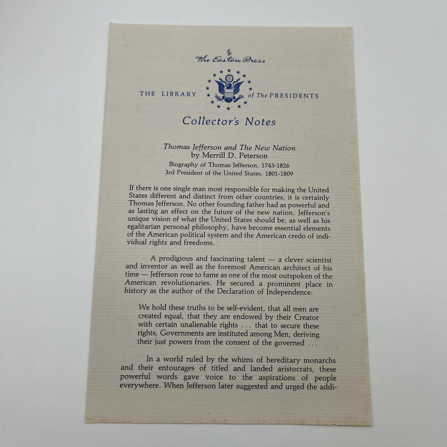 "Thomas Jefferson and the New Nation: A Biography" by Merrill D. Peterson — Leather-bound, gilt-edged Easton Press edition