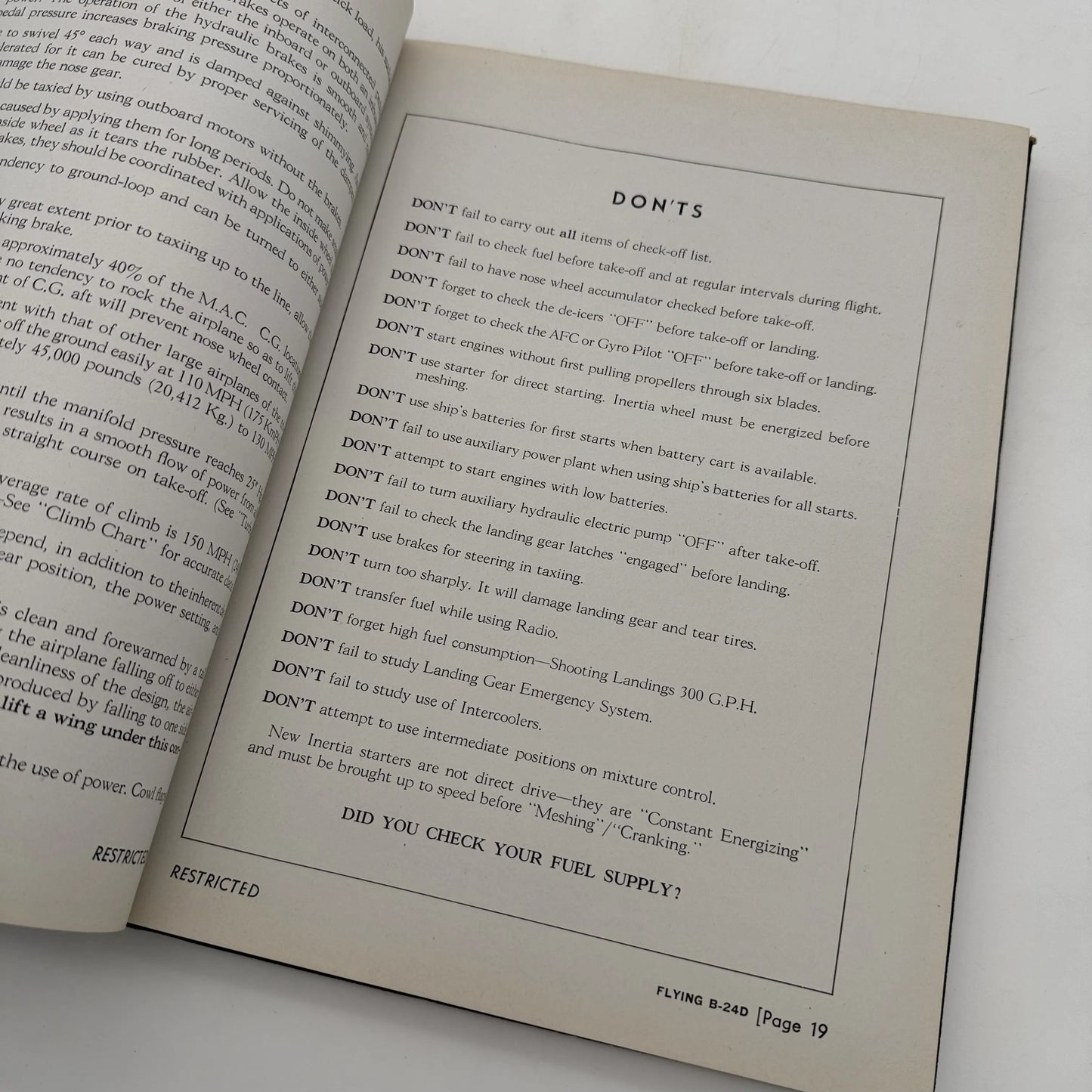 Flight Manual B-240 Airplane — Marked Restricted