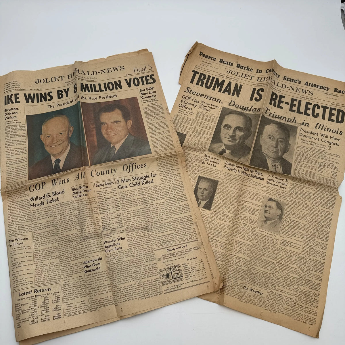 World War II Newspapers with major events of the war — Outbreak, Pearl Harbor, FDR Dies, V-E Day, atomic bomb dropped, more