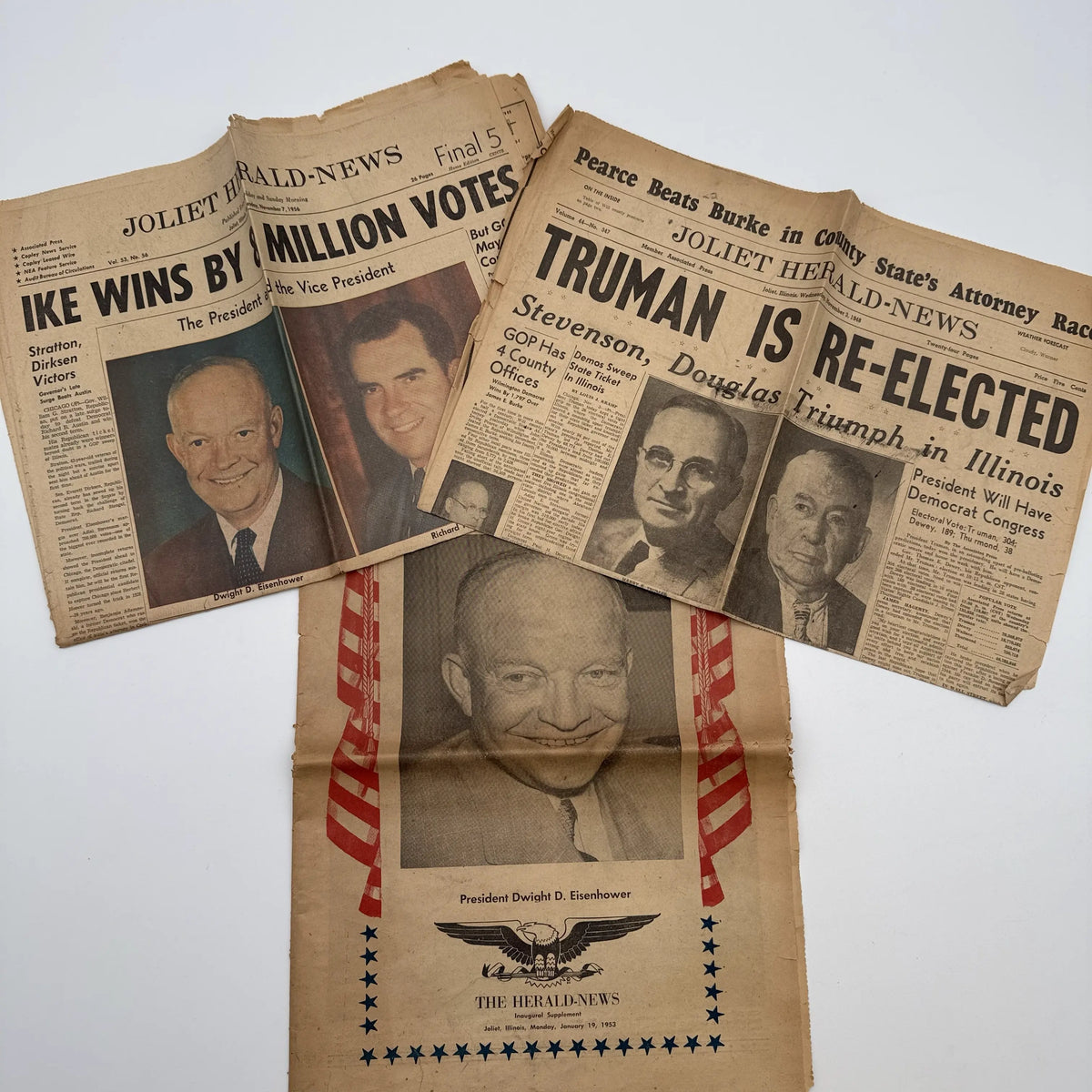 World War II Newspapers with major events of the war — Outbreak, Pearl Harbor, FDR Dies, V-E Day, atomic bomb dropped, more
