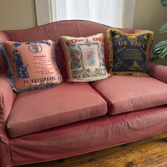 "WWII commemorative satin pillowcases—Navy, Fort Dix, W.A.C., and Merchant Marine" from The History List Store.