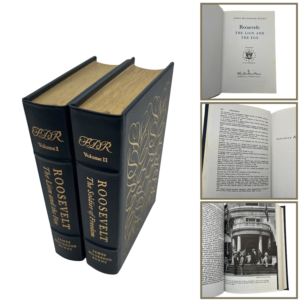 "Roosevelt: The Lion and the Fox" and "The Soldier of Freedom" Volume I and II - James Macgregor Burns - Leather-bound, gilt-edged Easton Press edition