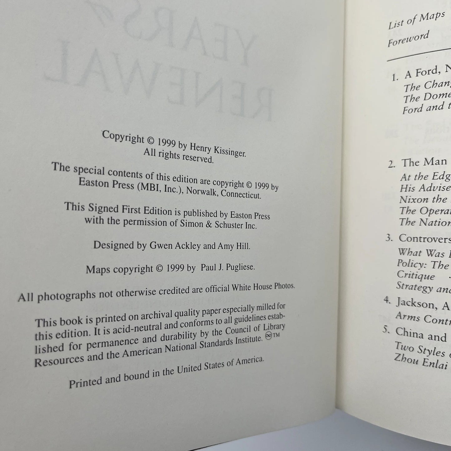 "Years of Renewal" — Signed by Henry Kissinger - Leather-bound, gilt-edged Easton Press edition