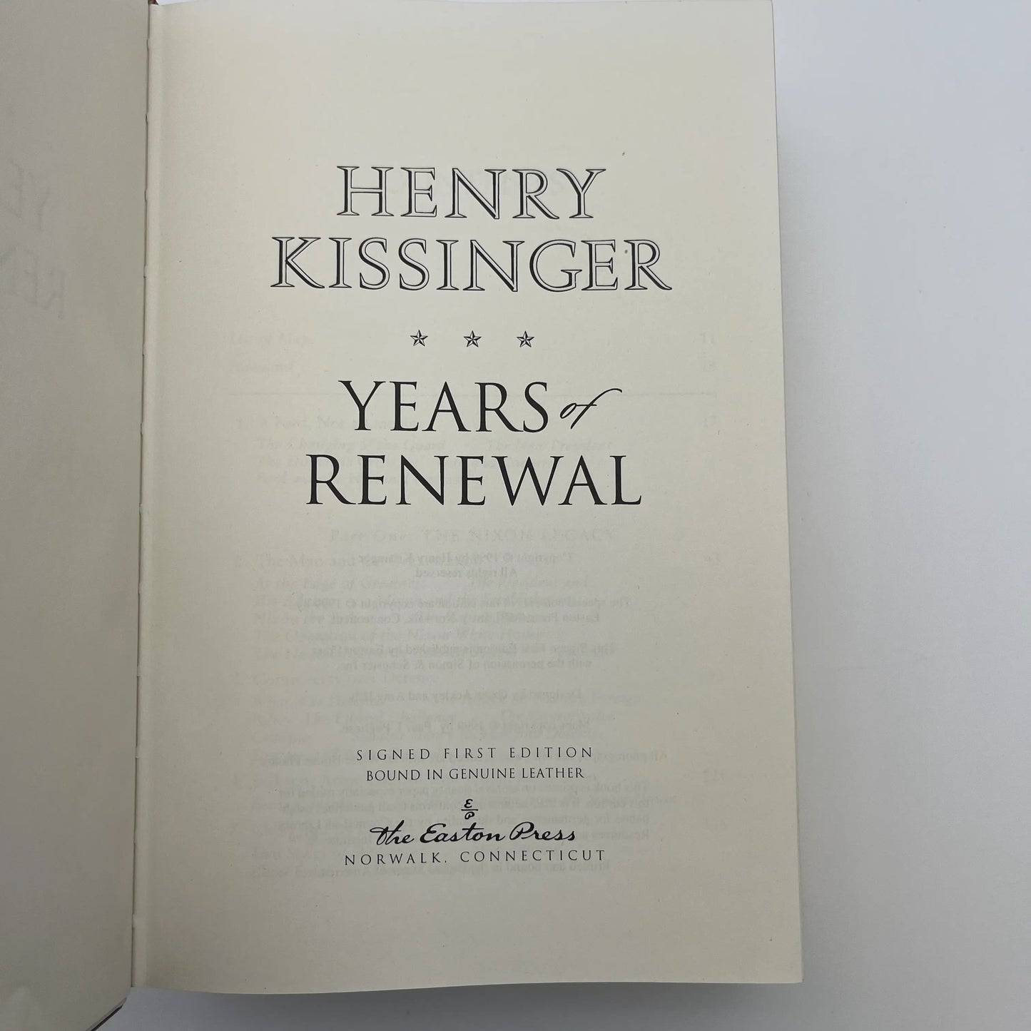 "Years of Renewal" — Signed by Henry Kissinger - Leather-bound, gilt-edged Easton Press edition