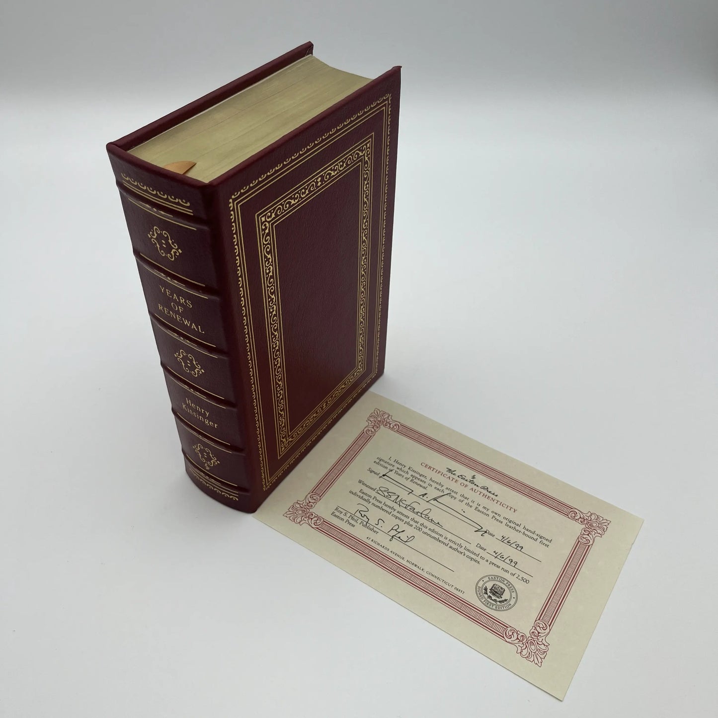 "Years of Renewal" — Signed by Henry Kissinger - Leather-bound, gilt-edged Easton Press edition