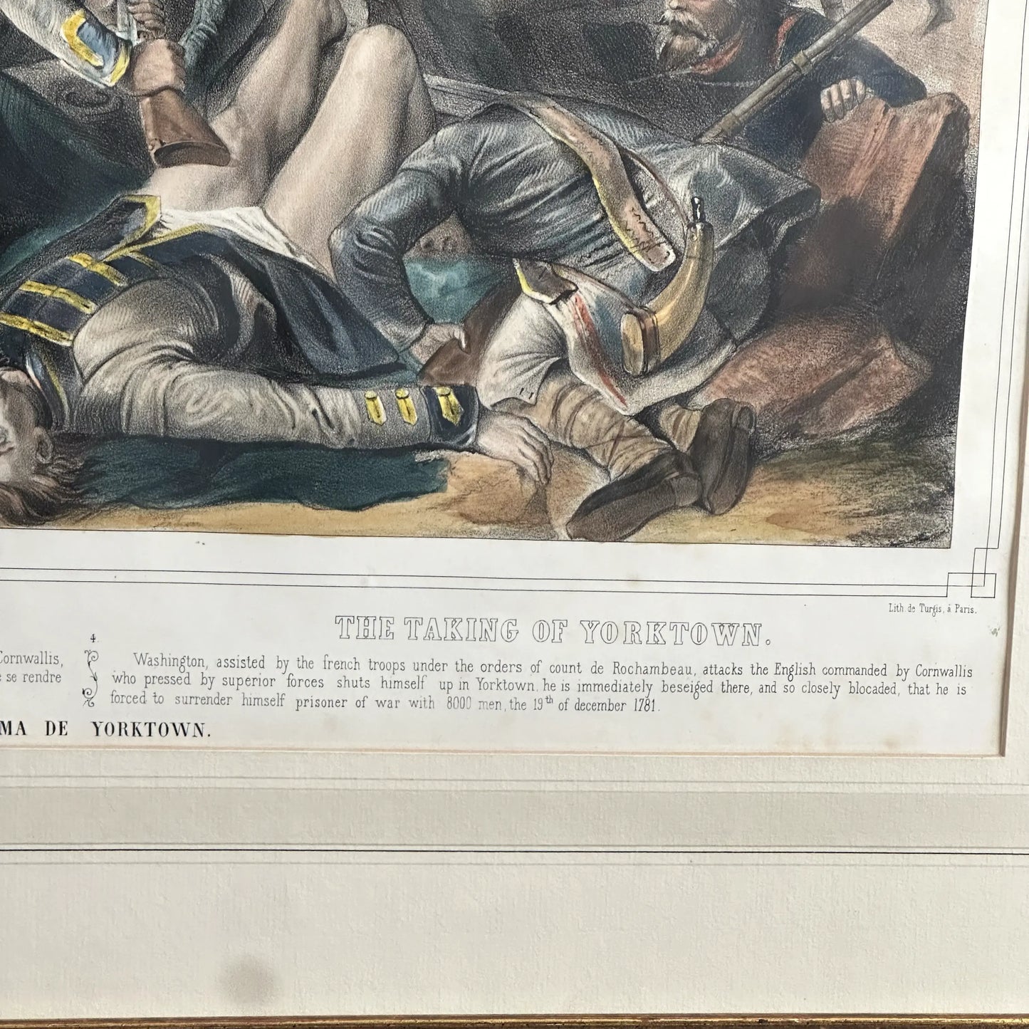 The Taking of Yorktown — Framed print with the title in French and English — 1840 or 1855