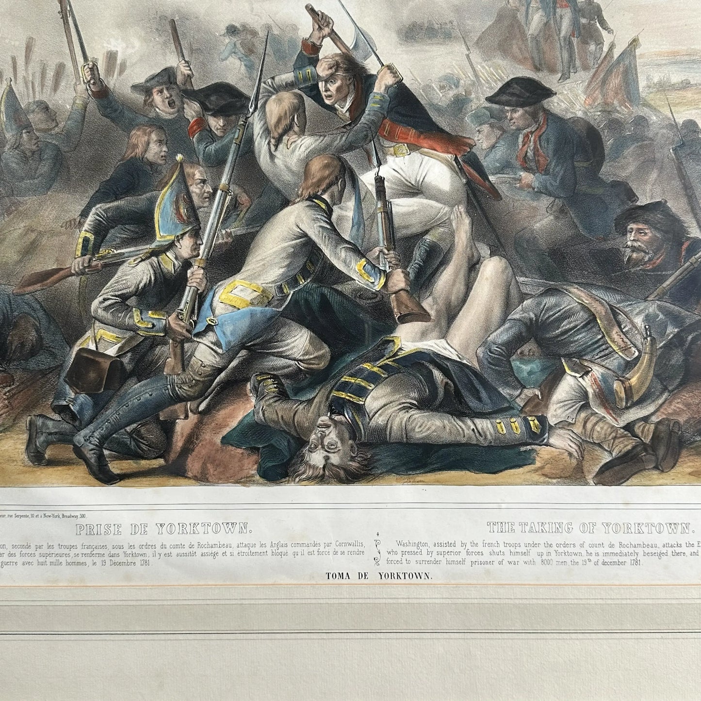 The Taking of Yorktown — Framed print with the title in French and English — 1840 or 1855