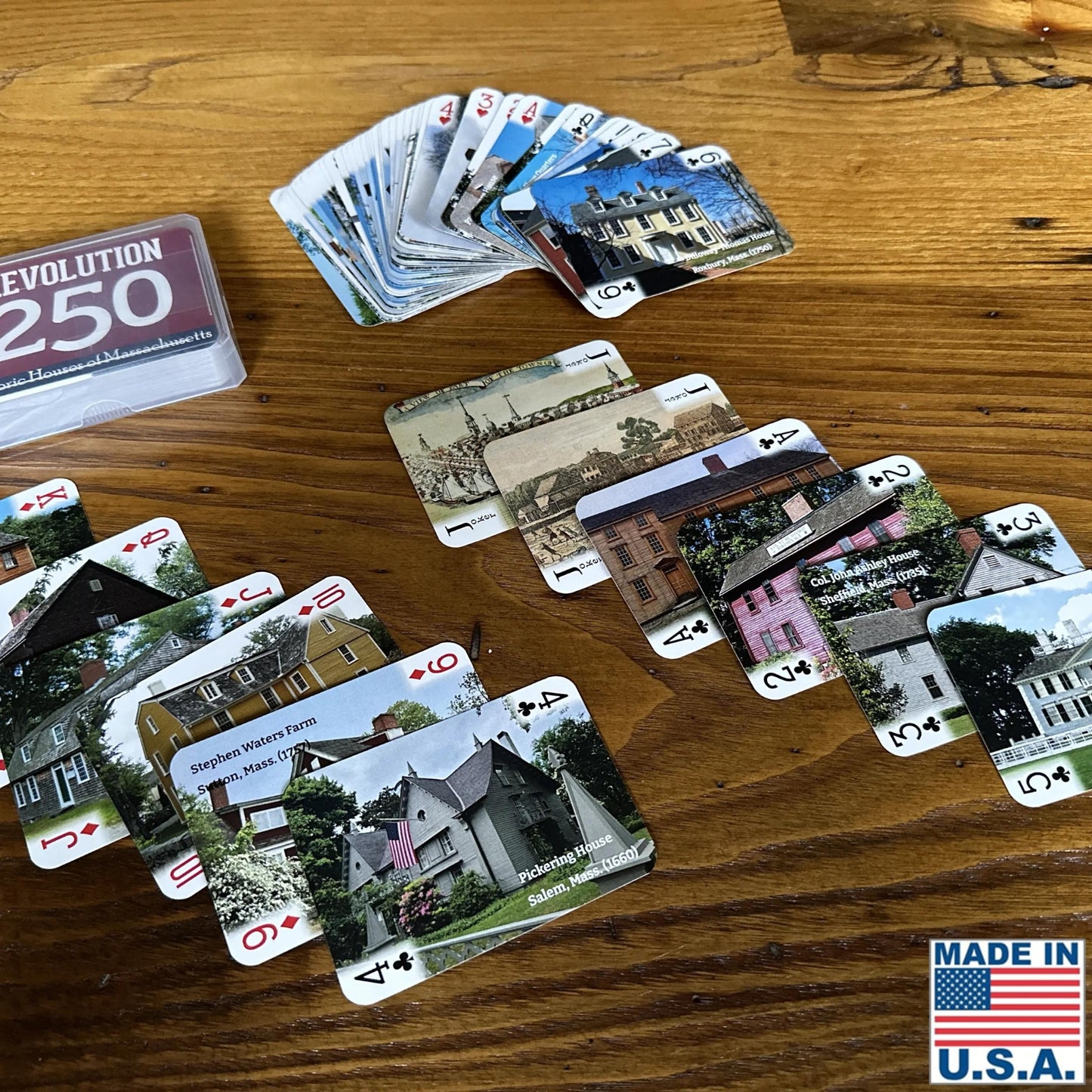 History Card Layout Massachusetts Historic Houses deck of cards for Revolution 250
