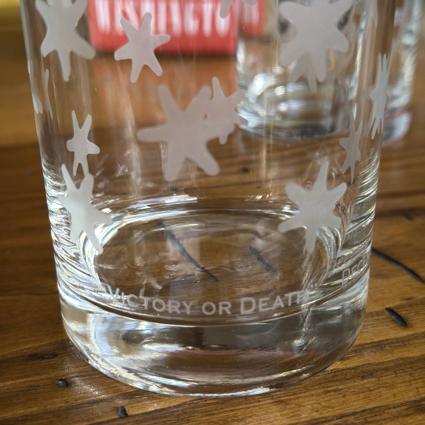 "Victory or Death" Revolutionary Rocks glasses showing the stars from Washington's HQs flag — Made in America