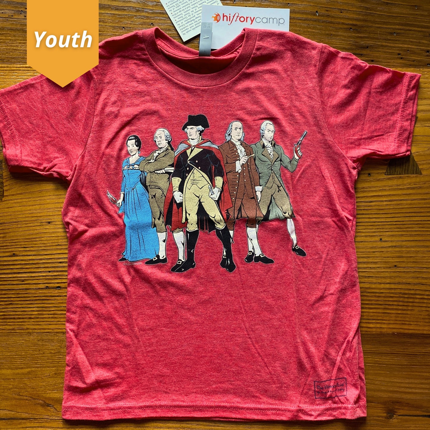 "Revolutionary Superheroes" with George Washington T-Shirt in Youth sizes in Red from The History List store