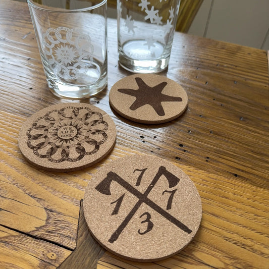 Set of 4 "1773" Boston Tea Party Cork Coasters — Made in America